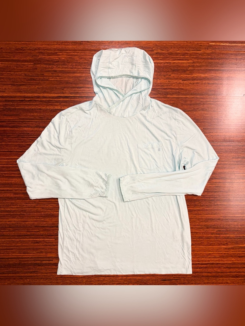 Free Fly Men’s Lightweight Bamboo Hoodie Size Large Light Blue Green EUC